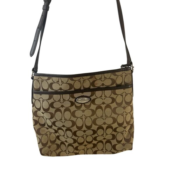 Coach signature file bag crossbody tan purse 13"x11" - Picture 1 of 11
